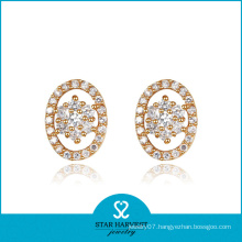 Oval Shaped Gold Plated Micro Zircon Earring Brass